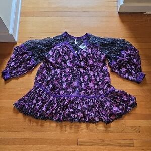 NWOT, Free People, Mixed Print Floral Mini Dress, Pink, Purple & Black, S